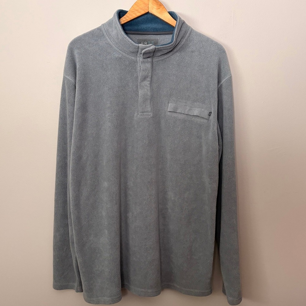 Free Fly Pullover Mens 2XL Blue Grey Bamboo Fleece Snap Mock Neck Performance - Picture 2 of 8